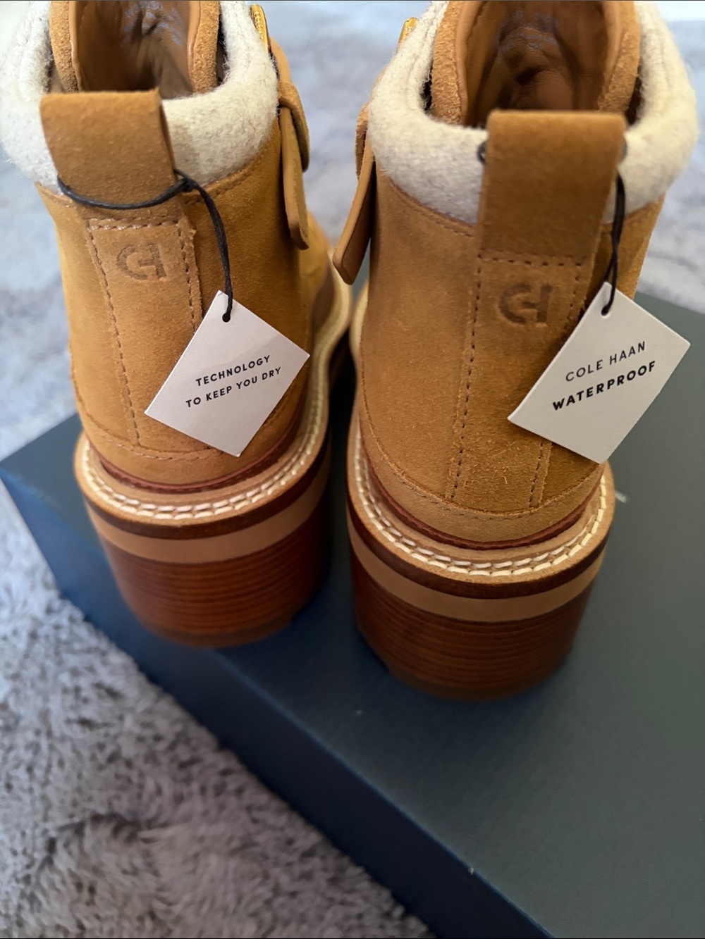 Cole Haan Shibley Waterproof Lace Up Booties in Golden Honey Suede (NWT) - Picture 8 of 15